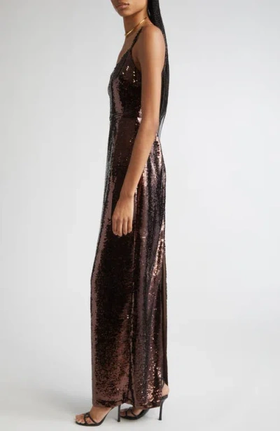 L'agence Karma Sequined Maxi Dress In Brown