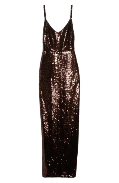 L'agence Karma Sequined Maxi Dress In Brown