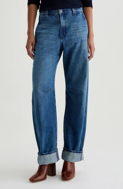 Ag Mercer High Rise Cuffed Barrel Jeans In Nouveau In Blue