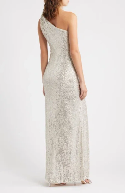 Eliza J Sequin One-shoulder Sheath Gown In Silver