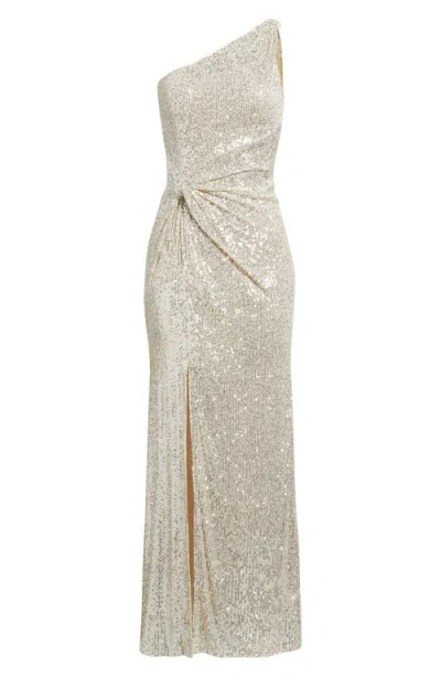 Eliza J Sequin One-shoulder Sheath Gown In Silver