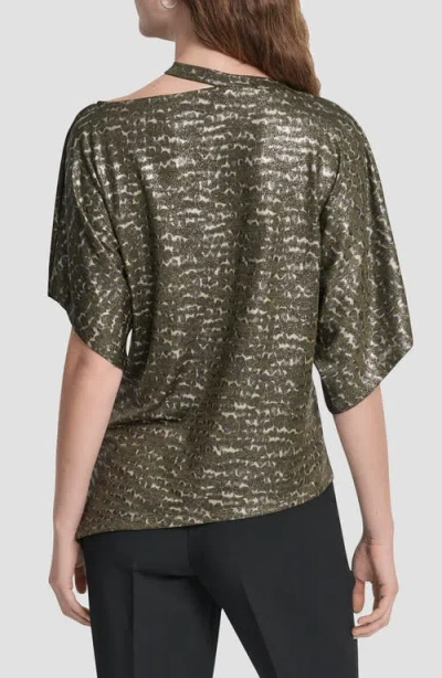 Dkny Women's Short Sleeves Cut Foil Printed Top In Green