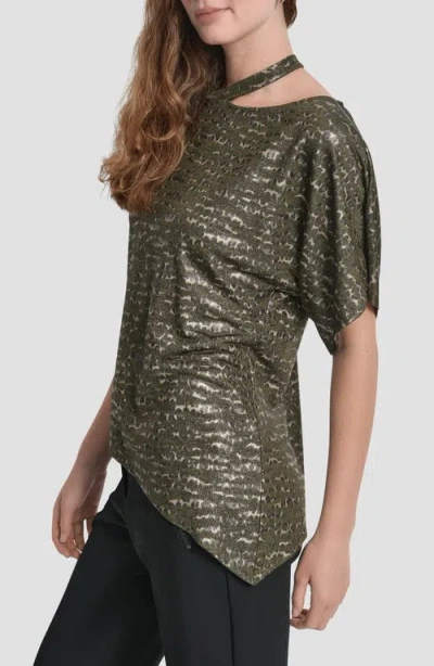 Dkny Women's Short Sleeves Cut Foil Printed Top In Green
