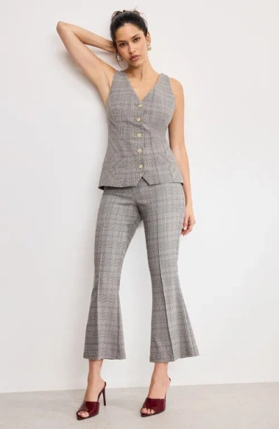 Good American Plaid Pull On Kick Flare Pants In Gray