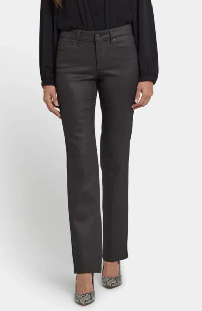 Nydj Marilyn Faux Leather High Rise Straight Jeans In Black In Brown