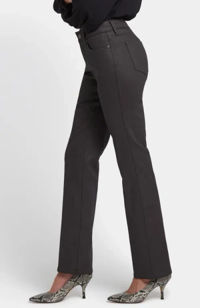 Nydj Marilyn Faux Leather High Rise Straight Jeans In Black In Brown