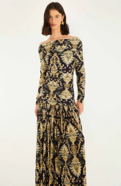 Farm Rio Wonderful Arabesque Off-the-shoulder Printed Stretch-jersey Maxi Dress In Multi