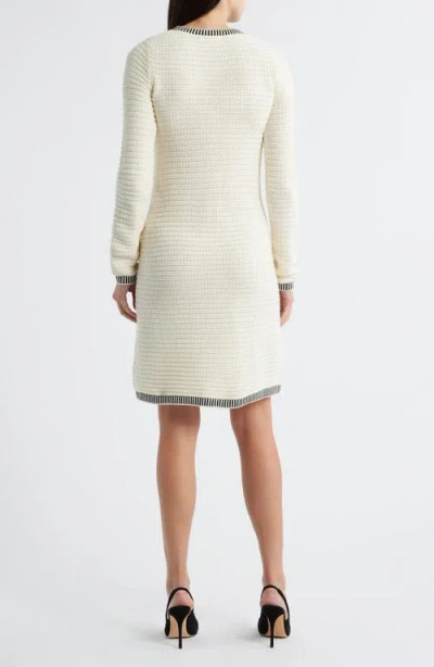 Zoe And Claire Long Sleeve Structured Midi Sweater Dress In Neutral