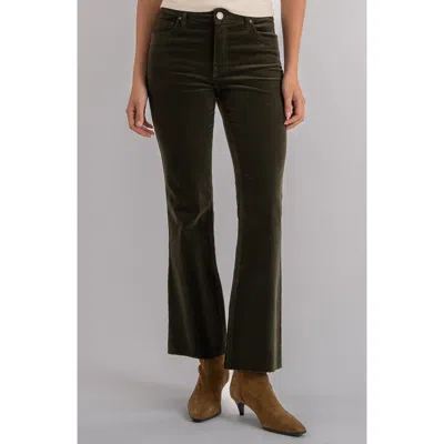 Kut From The Kloth Kelsey Fab Ab High Waist Raw Hem Ankle Kick Flare Corduroy Pants In Green