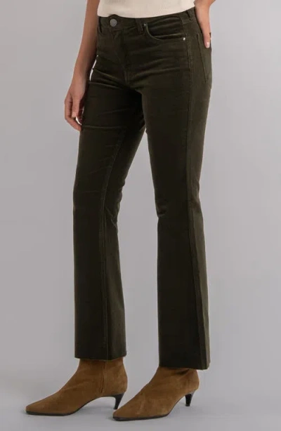 Kut From The Kloth Kelsey Fab Ab High Waist Raw Hem Ankle Kick Flare Corduroy Pants In Green