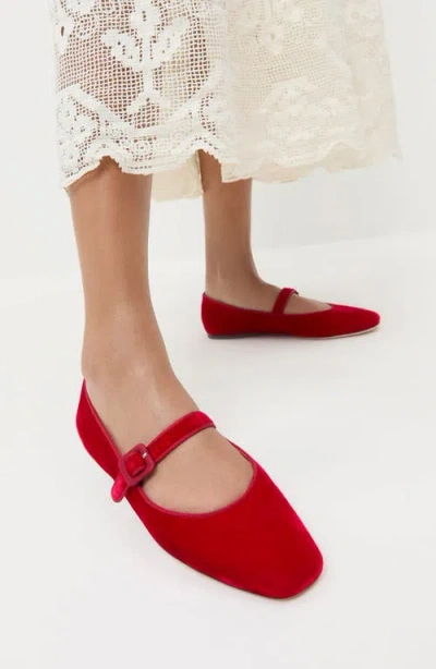 Loeffler Randall Ginger Velvet Mary Jane Ballerina Flats In Red