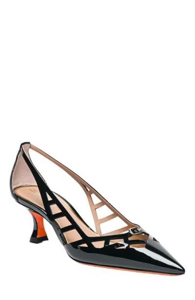 Santoni 55mm Cutout Patent Leather Pumps In Black