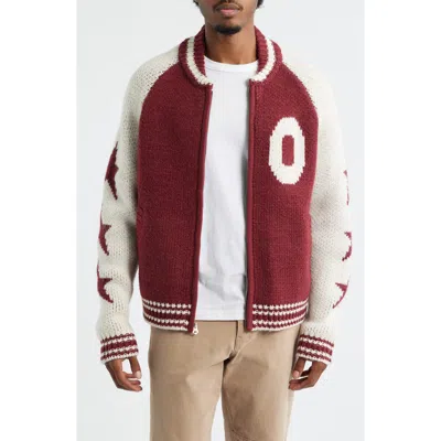 Obey Cowichan Sweater Cardigan In Burgundy