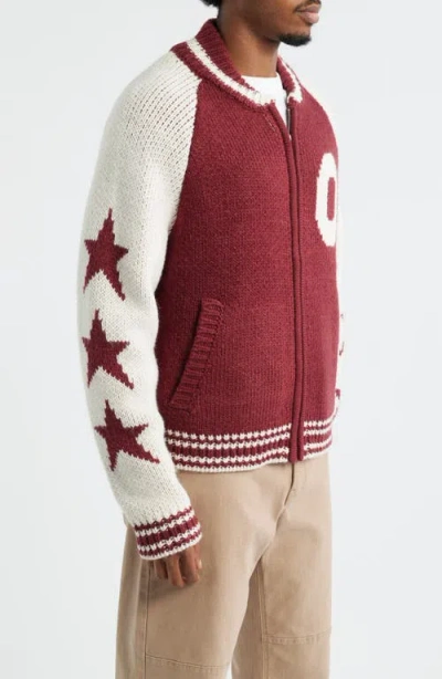 Obey Cowichan Sweater Cardigan In Burgundy
