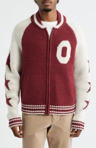 Obey Cowichan Sweater Cardigan In Burgundy
