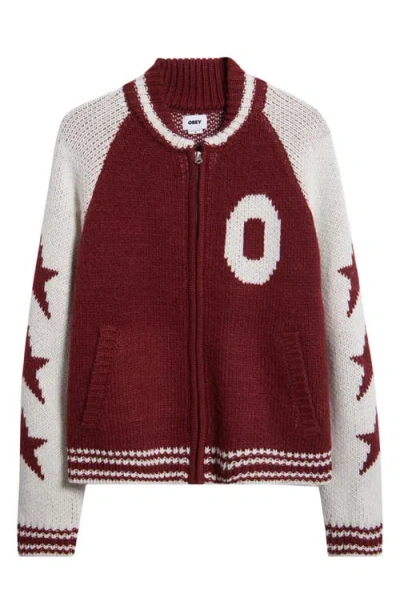 Obey Cowichan Sweater Cardigan In Burgundy