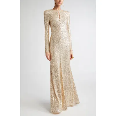 St John St. John Long Sleeve Sequin Stretch Knit Gown In Neutral