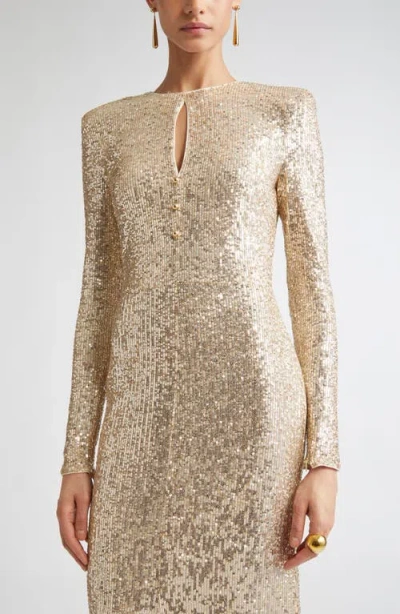 St John St. John Long Sleeve Sequin Stretch Knit Gown In Neutral