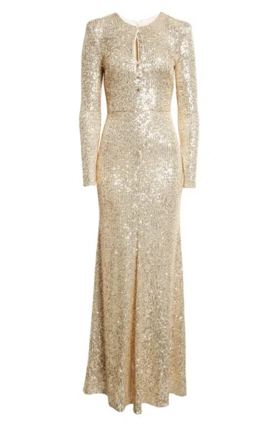 St John St. John Long Sleeve Sequin Stretch Knit Gown In Neutral