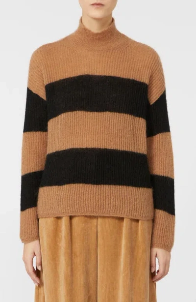 Mm By Max Mara Tenna Stripe Turtleneck Sweater In Burgundy