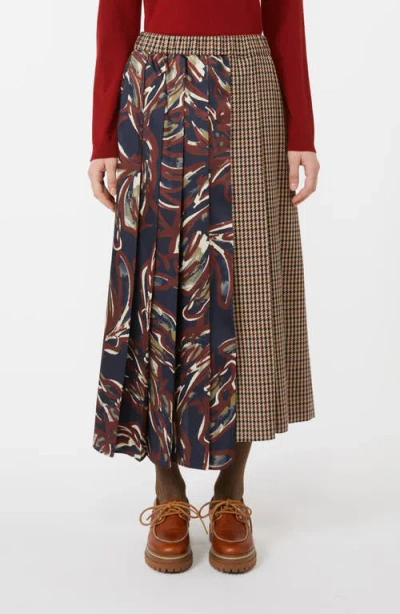 Weekend Max Mara Omens Wine-coloured Fanale Contrast Pleat Wool-blend Midi Skirt In Pattern