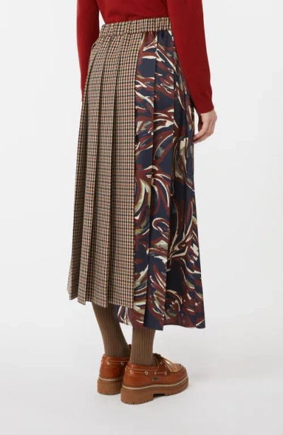 Weekend Max Mara Omens Wine-coloured Fanale Contrast Pleat Wool-blend Midi Skirt In Pattern