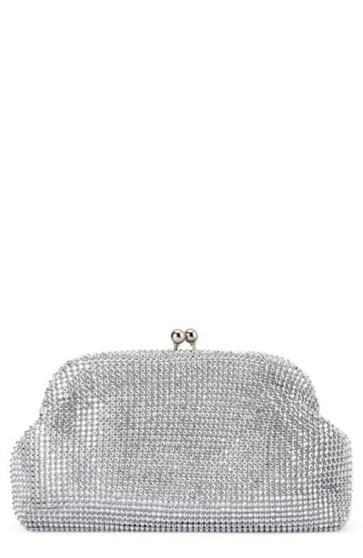 Olga Berg Ela Crystal Mesh Frame Clutch In Silver
