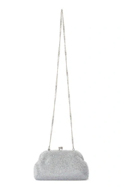 Olga Berg Ela Crystal Mesh Frame Clutch In Silver
