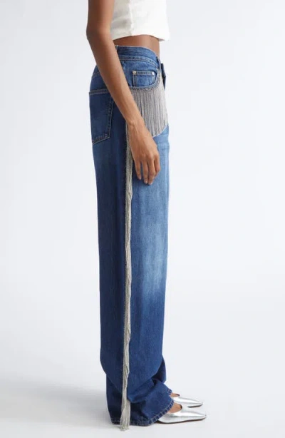 Stella Mccartney Dark Blue Wide Leg With Chain Fringes Dark Blue In Blue