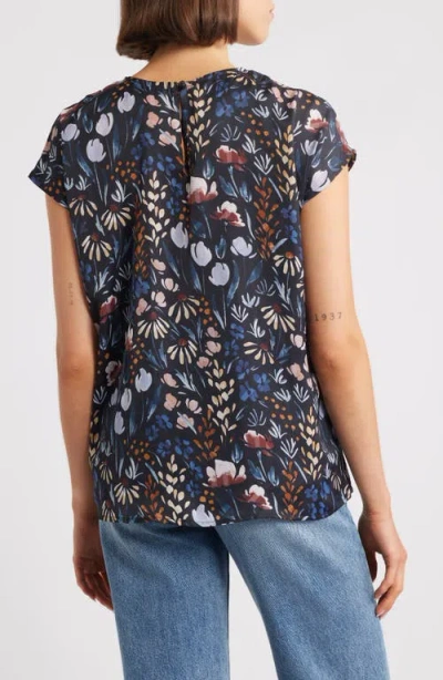 Apny Floral Cap Sleeve Shell In Blue