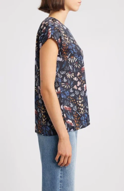 Apny Floral Cap Sleeve Shell In Blue