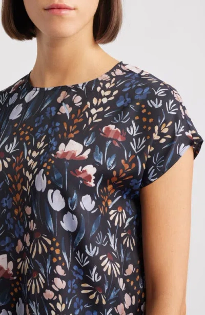 Apny Floral Cap Sleeve Shell In Blue