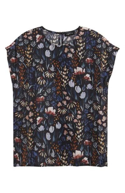 Apny Floral Cap Sleeve Shell In Blue