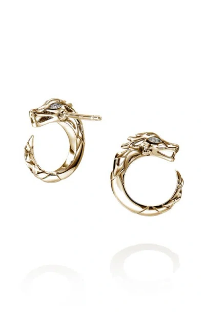 John Hardy 14k Yellow Gold Naga Diamond Dragon Circle Stud Earrings