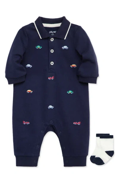 Little Me Baby Boys Cars Coverall & Socks, 2 Piece Set In Blue