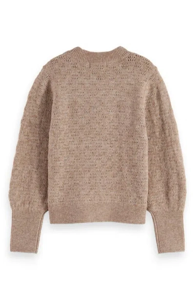 Scotch & Soda Kids' Ajour Pointelle Crewneck Sweater In Brown