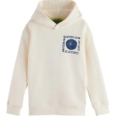 Scotch & Soda Boy's Flocked Graphic-print Hoodie In Neutral