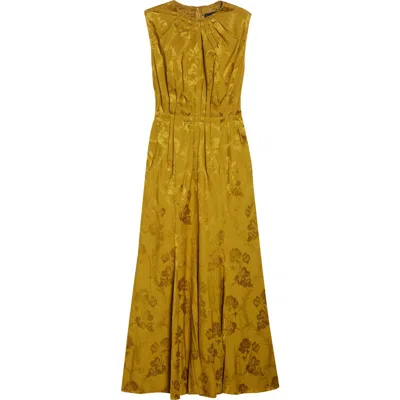 Etro Leafy Jacquard Sleeveless Midi Dress In Yellow