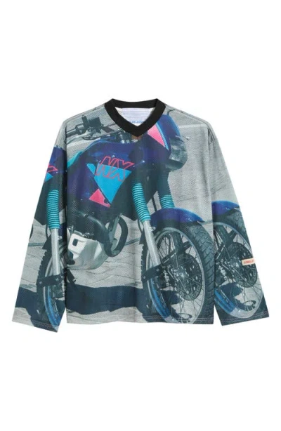 Jungles Marseille Boxy Moto Mesh Jersey Top In Multi