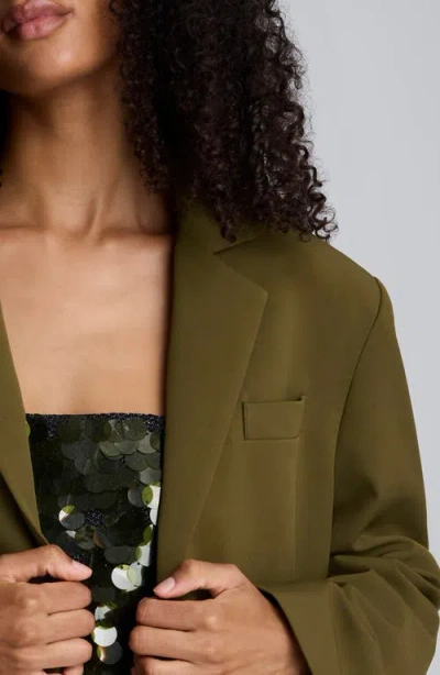 Kenneth Cole Luxe Twill Three Button Boyfriend Blazer In Green