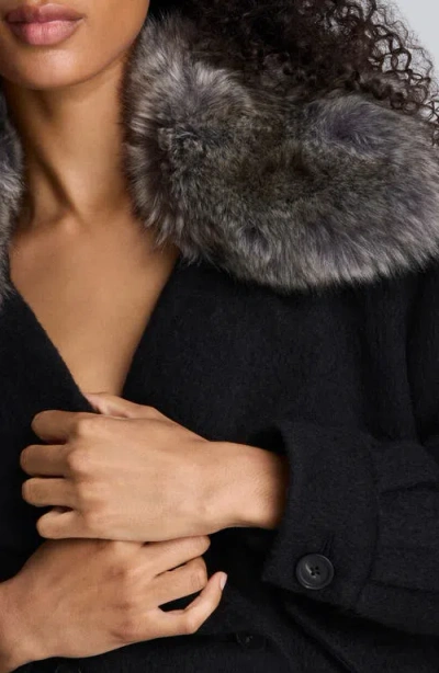 Kenneth Cole Brushed Wool Removeable Faux Fur Collar Cropped Peacoat In Black