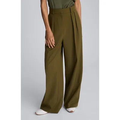 Kenneth Cole Luxe Twill Wide Leg Pleat Front Pant In Green