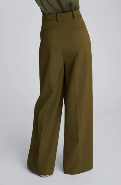 Kenneth Cole Luxe Twill Wide Leg Pleat Front Pant In Green