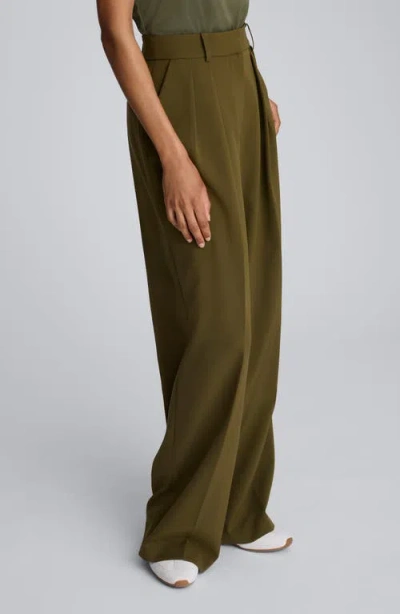 Kenneth Cole Luxe Twill Wide Leg Pleat Front Pant In Green