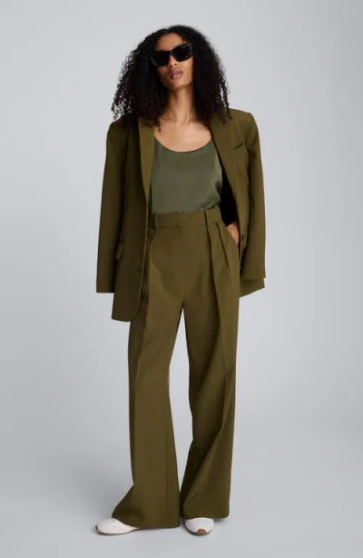 Kenneth Cole Luxe Twill Wide Leg Pleat Front Pant In Green