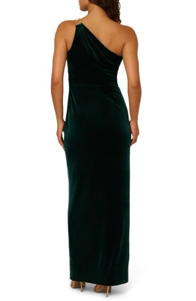 Adrianna Papell Women's Asymmetric One-shoulder Velvet Gown In Green