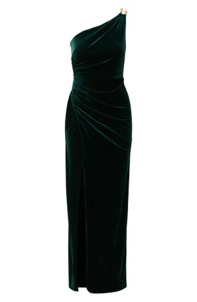 Adrianna Papell Women's Asymmetric One-shoulder Velvet Gown In Green