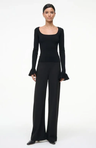 Staud Shelley Crochet-cuff Knit Top In Black