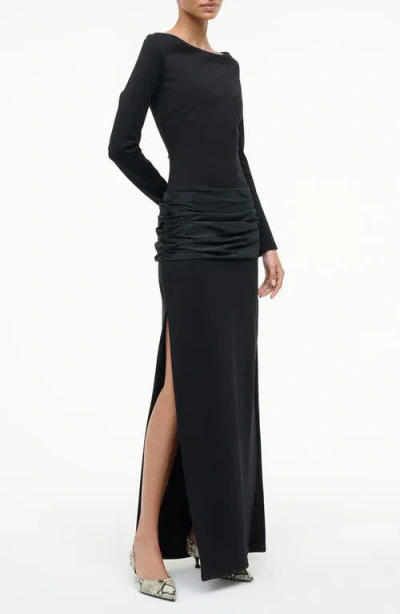 Staud Holland Mixed Media Long Sleeve Dress In Black