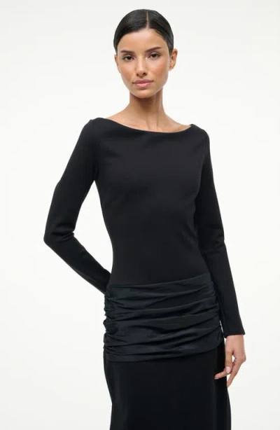 Staud Holland Mixed Media Long Sleeve Dress In Black